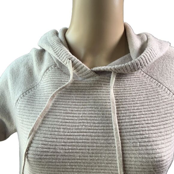 Sonoma Beige Long Sleeve Front Pocket Ribbed Hem Cottagecore Hooded Sweater Med - Picture 2 of 14
